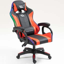 vista frontal da Cadeira Gaming PowerGaming LED RGB Preto+Vermelho reclinada