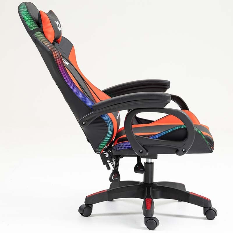 vue de côté de la Chaise Gaming PowerGaming LED RGB Noir+Rouge inclinée