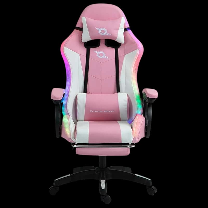 PowerGaming LED RGB Silla Reposapiés Blanco+Rosa