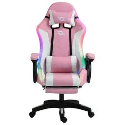 PowerGaming LED RGB Silla Reposapiés Blanco+Rosa