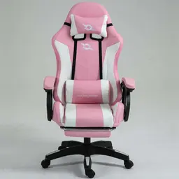 vista frontal de la Silla Gaming PowerGaming LED RGB con Reposapiés Blanco+Rosa