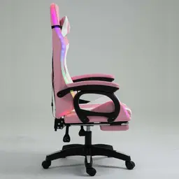vista lateral de la Silla Gaming PowerGaming LED RGB con Reposapiés Blanco+Rosa