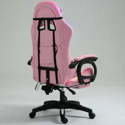 vista trasera y lateral de la Silla Gaming PowerGaming LED RGB con Reposapiés Blanco+Rosa