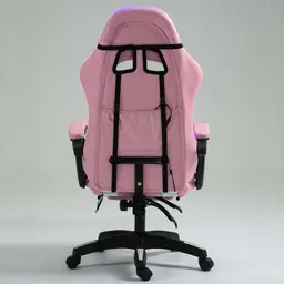 vista trasera de la Silla Gaming PowerGaming LED RGB con Reposapiés Blanco+Rosa