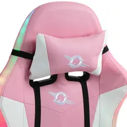 cojín cervical de la Silla Gaming PowerGaming LED RGB con Reposapiés Blanco+Rosa
