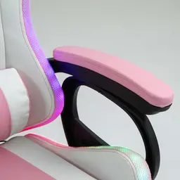 reposabrazos de la Silla Gaming PowerGaming LED RGB con Reposapiés Blanco+Rosa