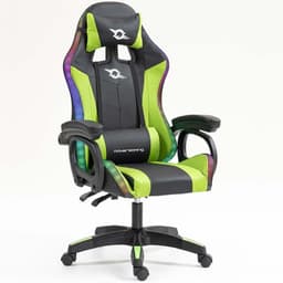 vista frontal e lateral da Cadeira Gaming PowerGaming LED RGB Preto+Verde