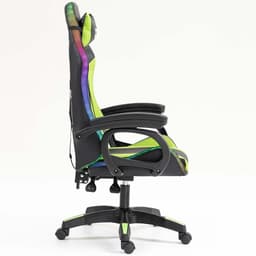 vista lateral da Cadeira Gaming PowerGaming LED RGB Preto+Verde