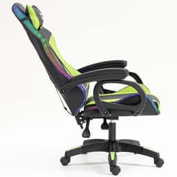 vista lateral da Cadeira Gaming PowerGaming LED RGB Preto+Verde reclinada