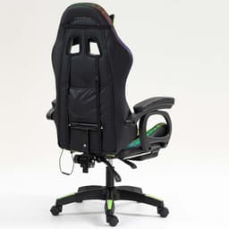 vue arrière et de côté de la Chaise Gaming PowerGaming LED RGB avec Repose-pieds Noir+Vert