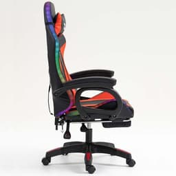 vista lateral da Cadeira Gaming PowerGaming LED RGB com Altifalante Bluetooth, Massagem e Apoio para Pés Preto+Vermelho