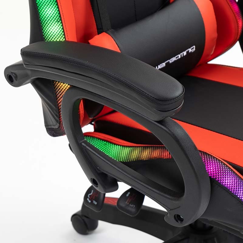 apoios de braços da Cadeira Gaming PowerGaming LED RGB com Altifalante Bluetooth, Massagem e Apoio para Pés Preto+Vermelho