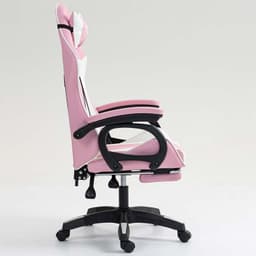 vista lateral da Cadeira Gaming PowerGaming com 7 pontos de Massagem e Apoio para Pés Branco+Rosa