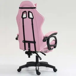 vista traseira e lateral da Cadeira Gaming PowerGaming com 7 pontos de Massagem e Apoio para Pés Branco+Rosa
