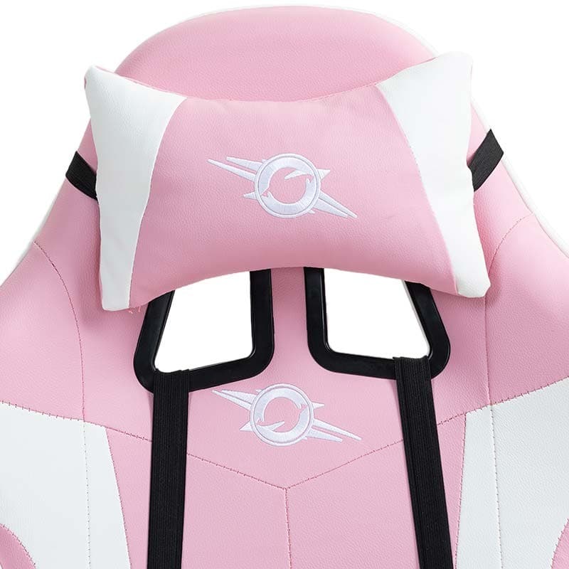 almofada cervical da Cadeira Gaming PowerGaming com 7 pontos de Massagem e Apoio para Pés Branco+Rosa