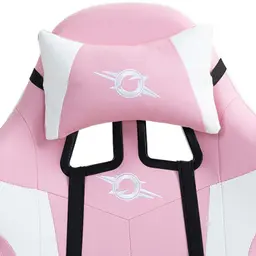 almofada cervical da Cadeira Gaming PowerGaming com 7 pontos de Massagem e Apoio para Pés Branco+Rosa