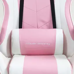 almofada lombar da Cadeira Gaming PowerGaming com 7 pontos de Massagem e Apoio para Pés Branco+Rosa