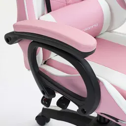 apoios de braços da Cadeira Gaming PowerGaming com 7 pontos de Massagem e Apoio para Pés Branco+Rosa