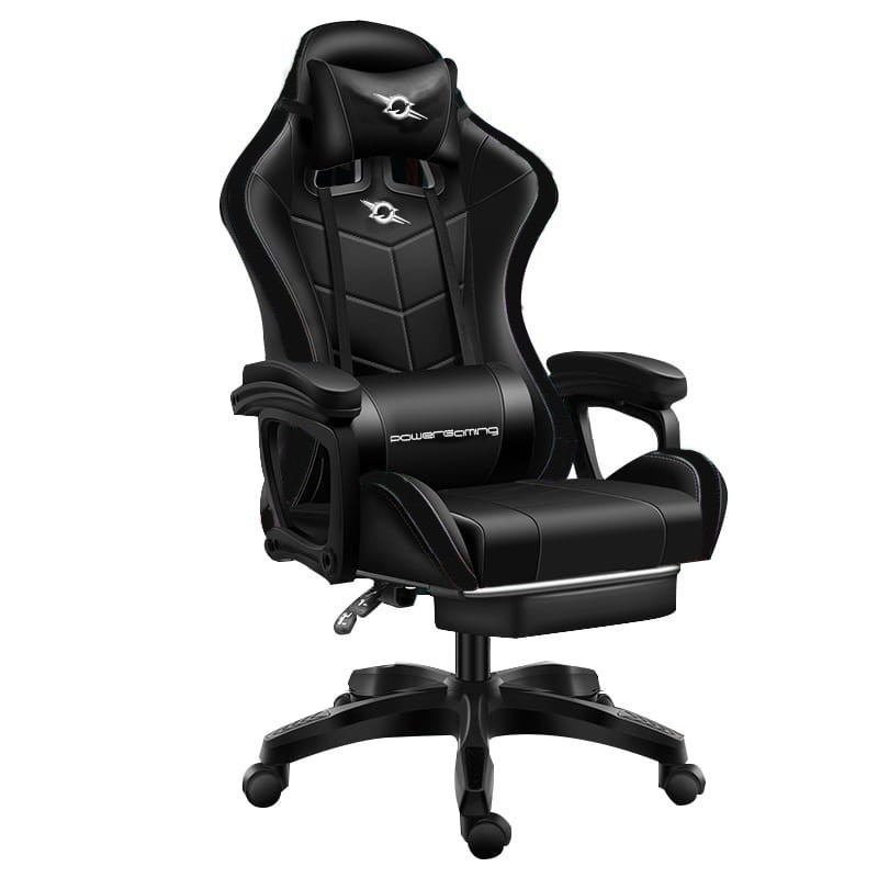 Gaming Chair PowerGaming With Bluetooth Speaker and Massage + Footrest Black