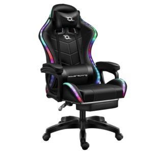 Gaming Chair PowerGaming LED RGB Black with Footrest