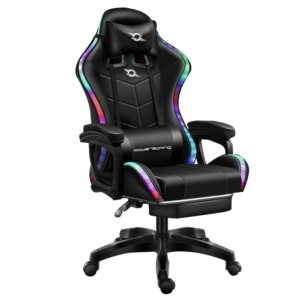 Chaise Gaming PowerGaming LED RGB Noir avec Repose Pieds - Non Scellé