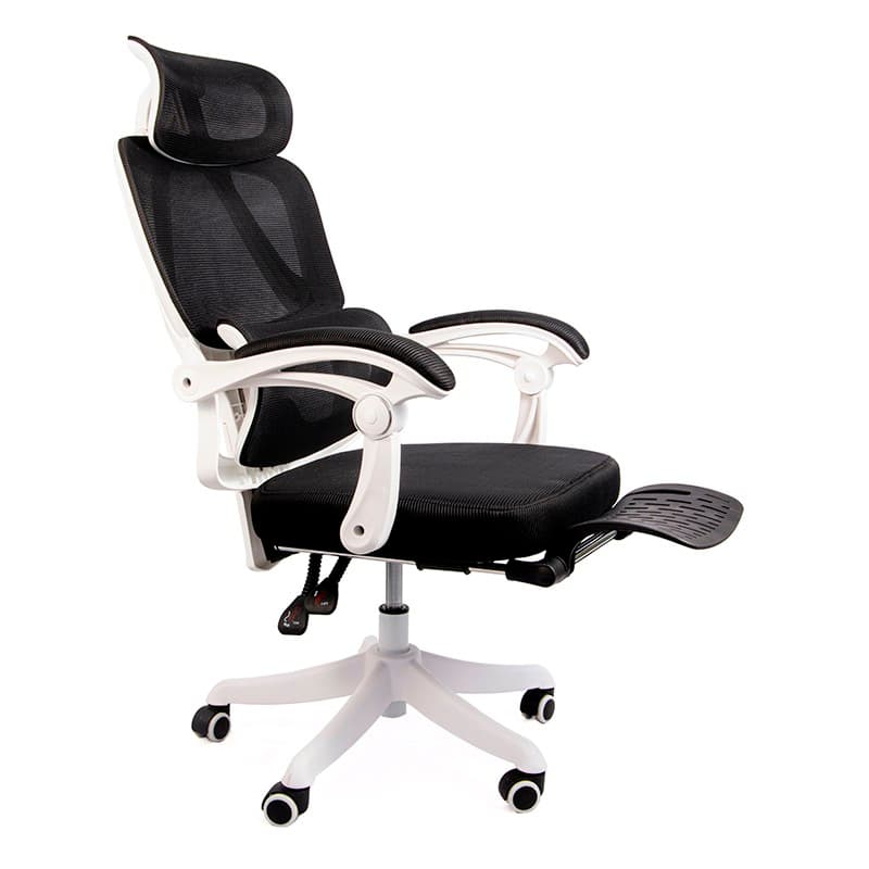 Silla de Oficina Powerbasics Confort T20 Negro Foto real lado derecho con reposapies desplegado