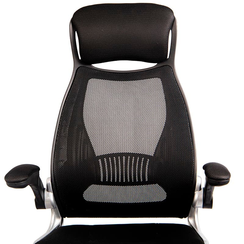 Detalhe da cadeira de escritório preta Powerbasics W2003 do lado direito