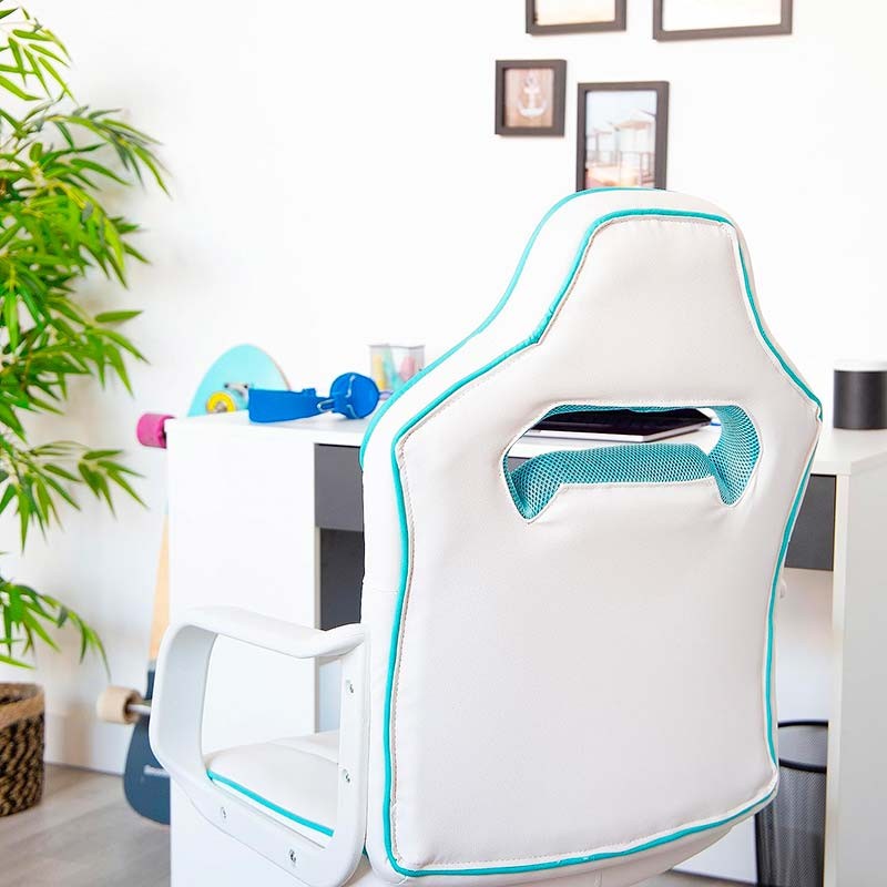 Chaise en Simili-cuir PowerGaming Akiba Blanc+Turquoise - Ítem4