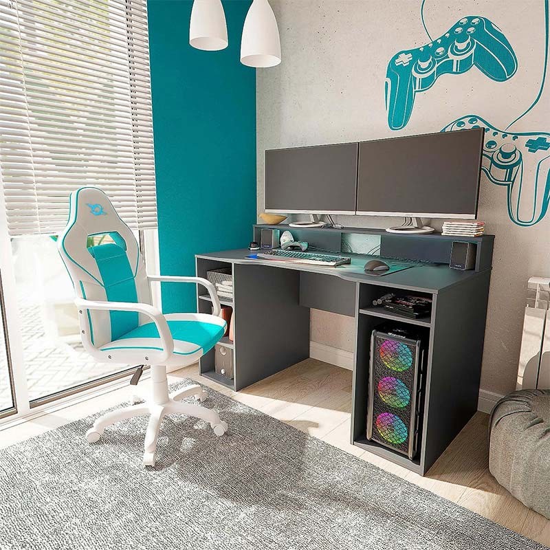 Chaise en Simili-cuir PowerGaming Akiba Blanc+Turquoise - Ítem5