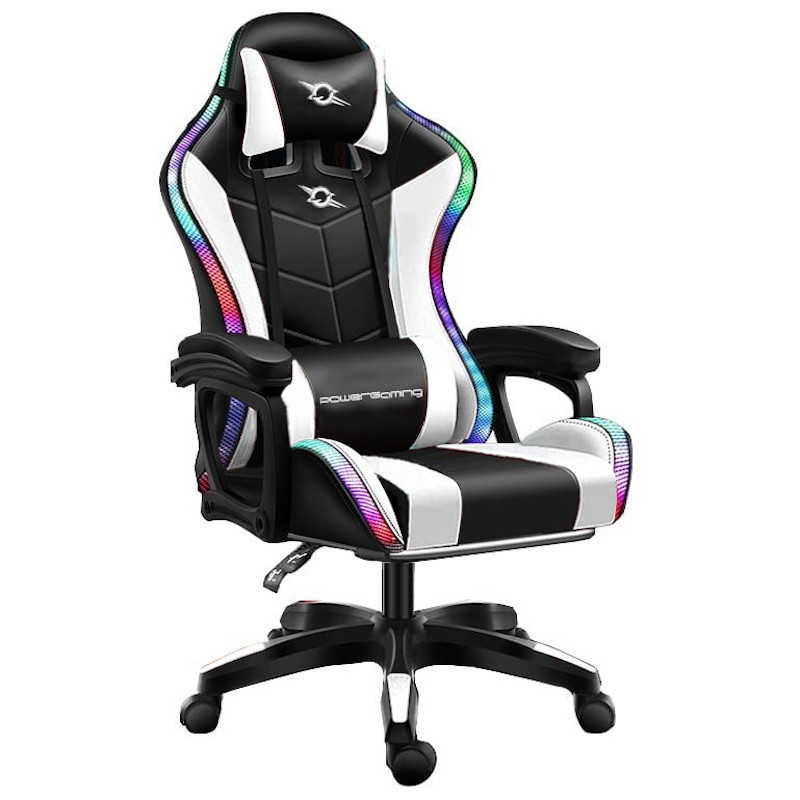 Silla Gaming PowerGaming LED RGB Blanco/Negro