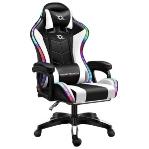 Chaise Gaming PowerGaming LED RGB Blanc/Noir