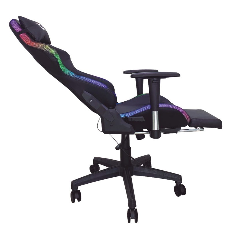 Chaise Gaming PowerGaming LED RGB Noir avec Repose Pieds