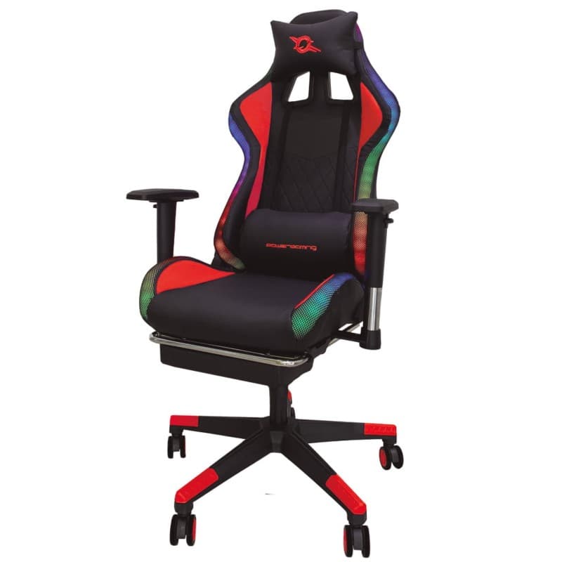 Cadeira PowerGaming LED RGB V2 Red com apoio para os pés vista frontal esquerda
