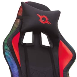 Cadeira PowerGaming LED RGB V2 vermelha com apoio para os pés com vista detalhada da almofada cervical