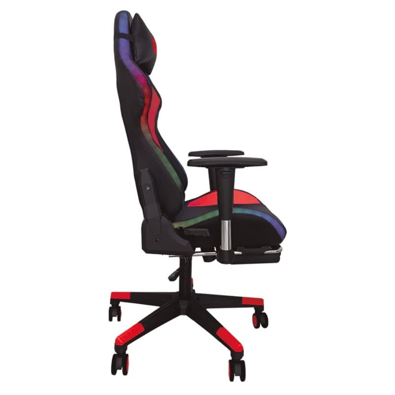 Cadeira PowerGaming LED RGB V2 Red com apoio para os pés vista lateral direita