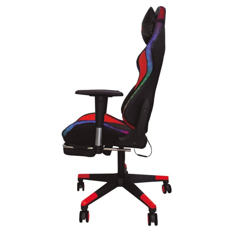 Cadeira PowerGaming LED RGB V2 Red com apoio para os pés vista lateral esquerda