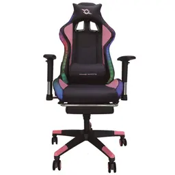 Chaise PowerGaming LED RGB V2 rose avec repose-pieds vue de face