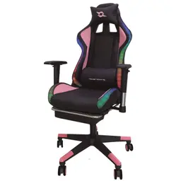 Chaise PowerGaming LED RGB V2 rose avec repose-pieds vue de face gauche