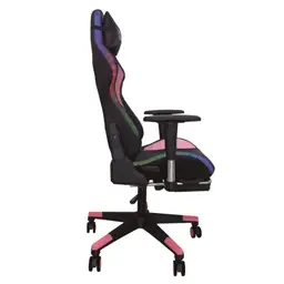 Chaise PowerGaming LED RGB V2 rose avec repose-pieds vue du côté droit