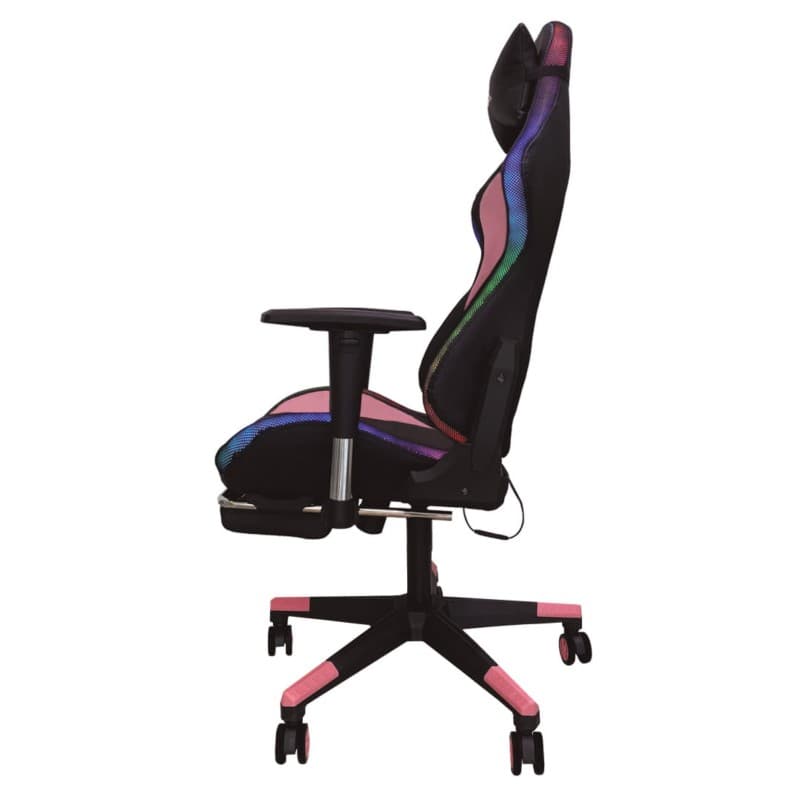 Chaise PowerGaming LED RGB V2 rose avec repose-pieds vue du côté gauche