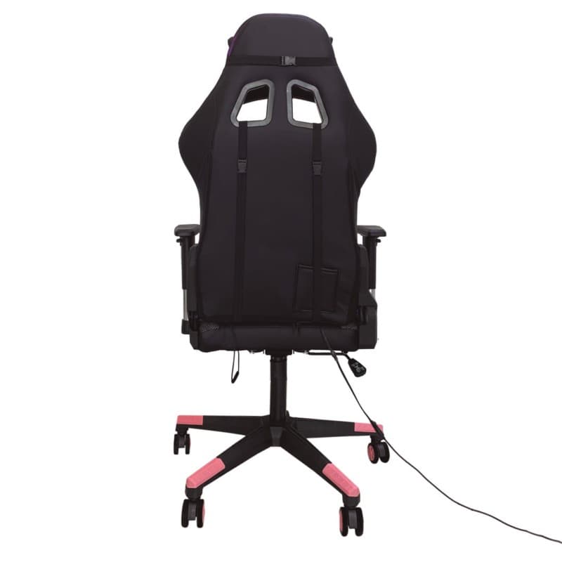 Chaise PowerGaming LED RGB V2 rose avec repose-pieds vue arrière