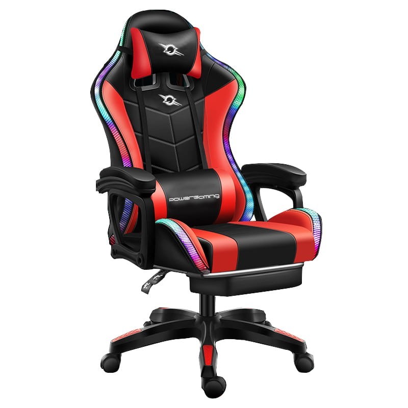Chaise Gaming PowerGaming LED RGB rouge / noir avec Repose Pieds