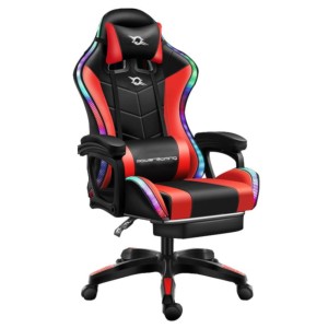 Chaise Gaming PowerGaming LED RGB rouge / noir avec Repose Pieds