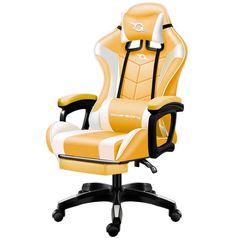 Cadeira Gaming PowerGaming Branco / Amarelo com Apoio para os Pés