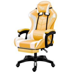 Gaming Chair 813 White / Yellow with Footrest