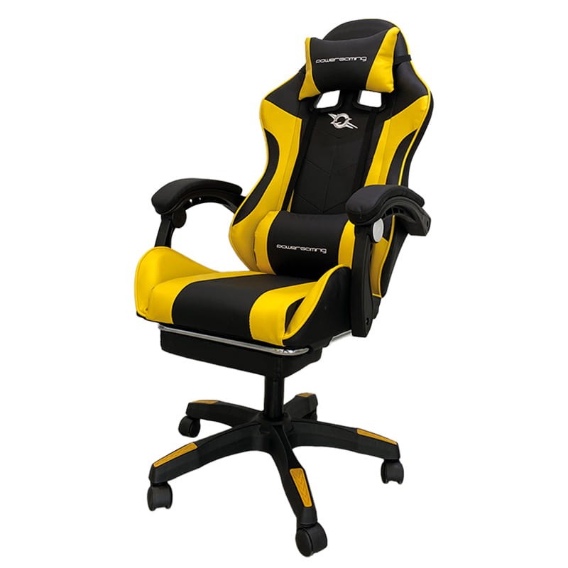 PowerGaming Noir/Jaune - Chaise avec repose-pieds