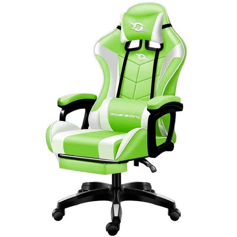 Silla Gaming PowerGaming Blanco/Verde con Reposapiés - Ítem