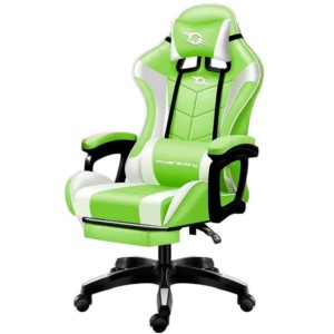 Cadeira Gaming PowerGaming Branco/Verde com Apoio para os Pés