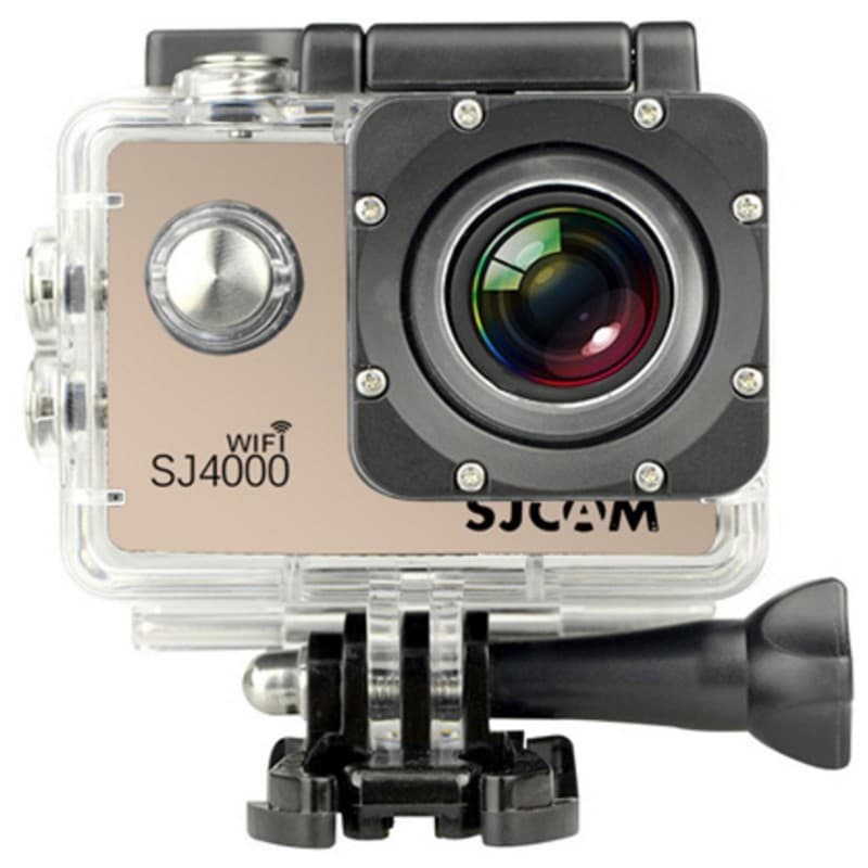 Cámara deportiva SJCAM SJ4000 WIFI con carcasa transparente resistente al agua, lente gran angular multicolor y soporte de montaje frontal ajustable