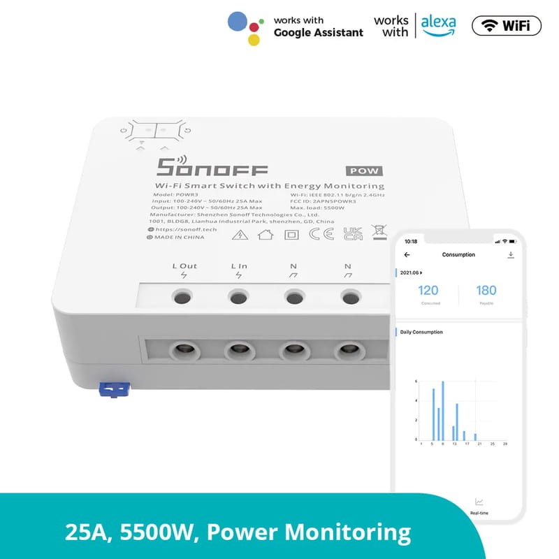 Sonoff POW R3 (25A/5500W) - Interrupteur intelligent avec compteur de puissance - Ítem2